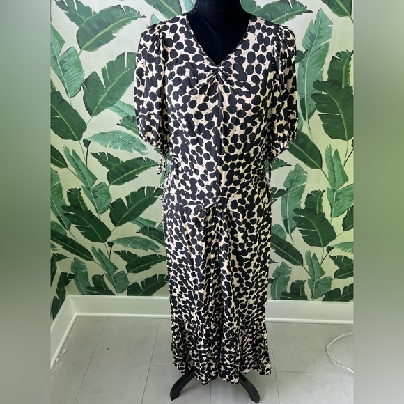 Proenza Schouler Printed Short Sleeve Cinched Dress Womens 12 NWT Black Cream - Picture 7 of 14